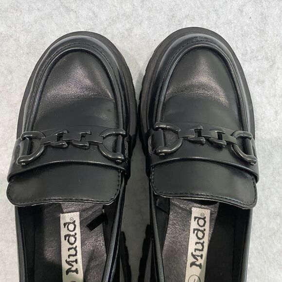MUDD Roey Chunky lug sole loafers black faux leather chain Wednesday Y2K Sz 7 - Picture 7 of 7